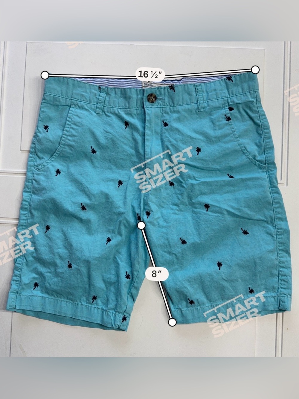 Colours Alexander Julian Men’s Sz 32 Teal Blue Palm Tree Chino Shorts Cotton - Picture 4 of 5